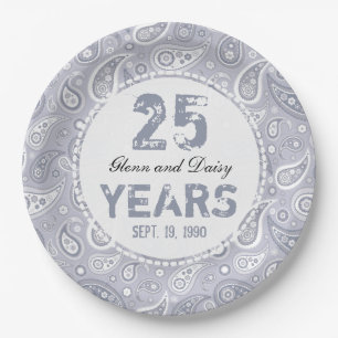 25th Silver Wedding Anniversary Paisley Pattern Paper Plate