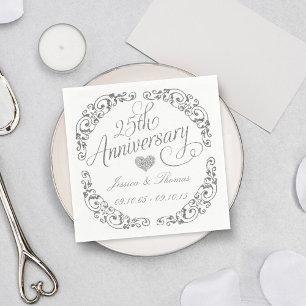 25th Silver Wedding Anniversary Paper Napkins