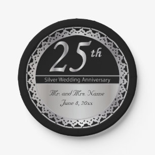 25th Silver Wedding Anniversary Paper Plate