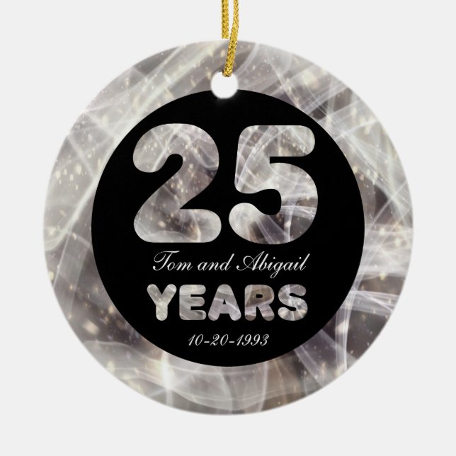 25th Silver Wedding Anniversary Party Lights Ceramic Tree Decoration (Front)