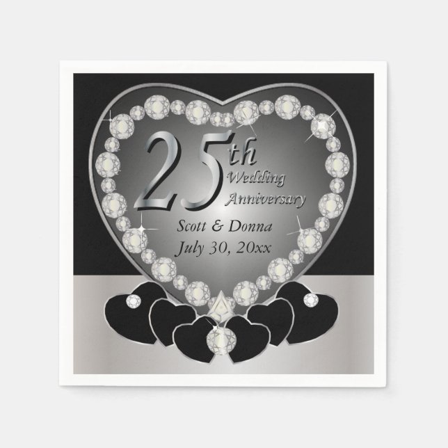 25th Silver Wedding Anniversary Party Napkin (Front)