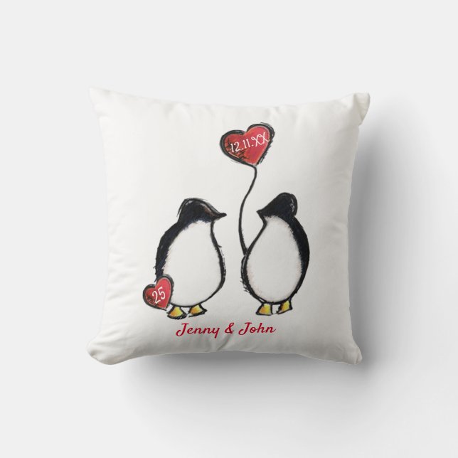 25th Silver wedding anniversary penguin Cushion (Front)