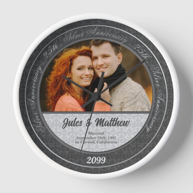 25th Silver Wedding Anniversary Photo and Name Clock (Front)