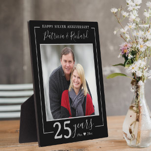 25th Silver Wedding Anniversary Photo Black Plaque