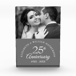 25th Silver Wedding Anniversary Photo Elegant Block