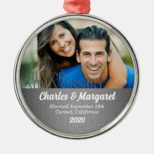 25th Silver Wedding Anniversary Photo Metal Tree Decoration