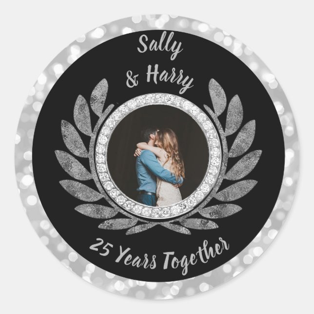 25th Silver Wedding Anniversary Photo Wreath Classic Round Sticker (Front)