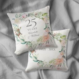 25th Silver Wedding Anniversary Roses Floral Cushion