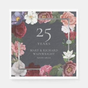 25th Silver Wedding Anniversary Roses Floral Napkin