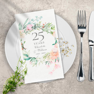 25th Silver Wedding Anniversary Roses Floral Napkin