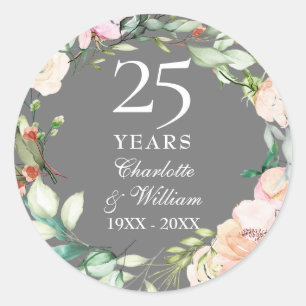 25th Silver Wedding Anniversary Roses Garland  Classic Round Sticker