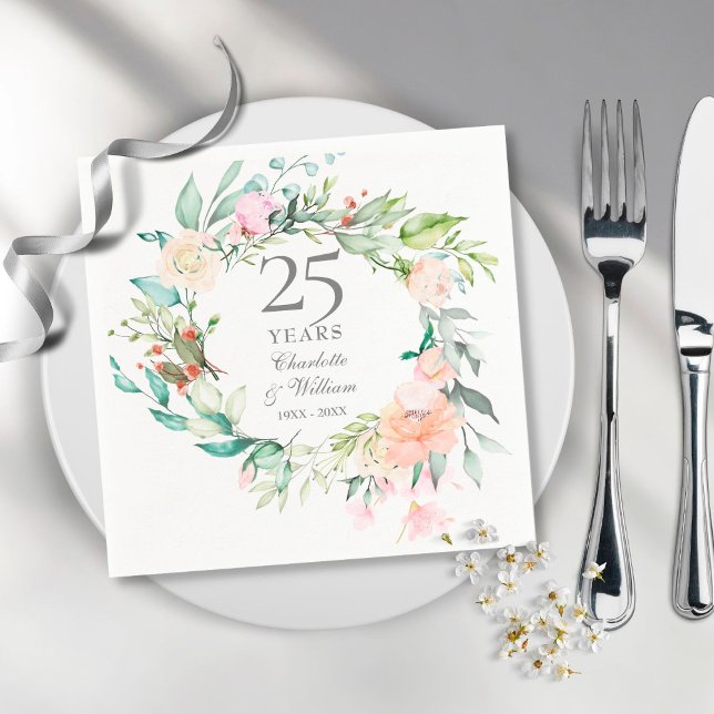 25th Silver Wedding Anniversary Roses Garland  Napkin (Creator Uploaded)