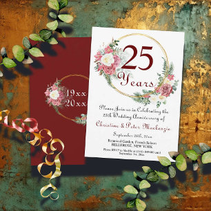 25th Silver Wedding Anniversary Roses Gold Frame Invitation