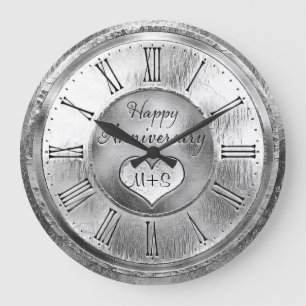 25th Silver Wedding Anniversary Round Clock