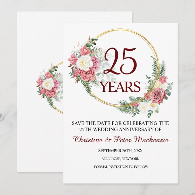 25th Silver Wedding Anniversary  Save The Date (Front/Back)
