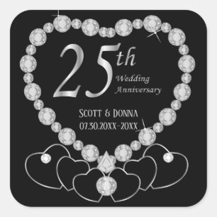 25th Silver Wedding Anniversary Square Sticker