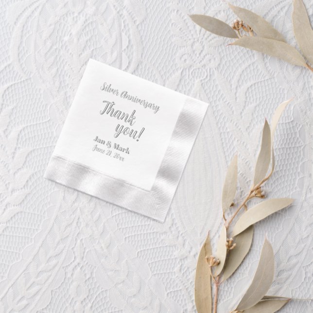 25th Silver Wedding Anniversary Stylised Thank You Foil Napkins (Insitu (wedding 2))