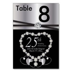 25th Silver Wedding Anniversary Table Number