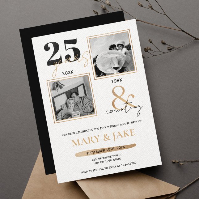 25th Silver Wedding Anniversary Then & Now 25 Invitation (Creator Uploaded)