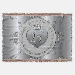 25th Silver Wedding Anniversary Throw Blanket