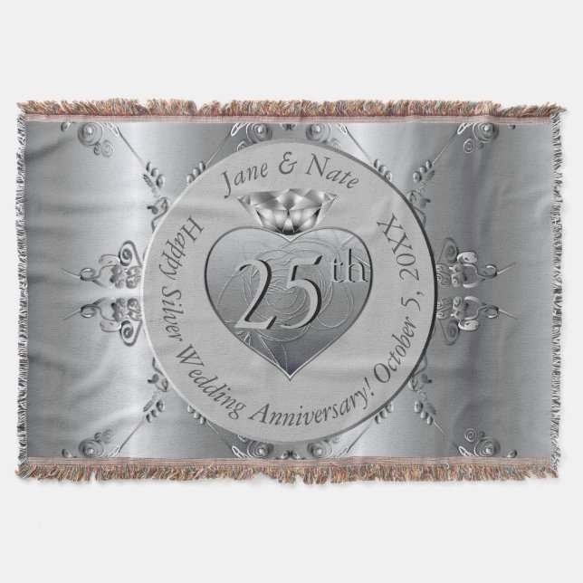 25th Silver Wedding Anniversary  Throw Blanket (Front)