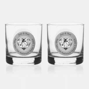 25th Silver Wedding Anniversary Whiskey Glass