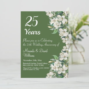 25th Silver Wedding Anniversary White Floral Invitation