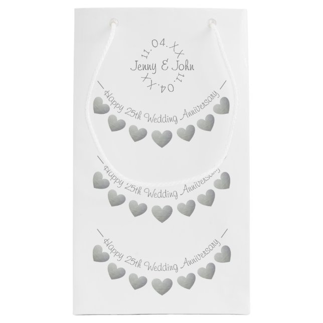 25th Silver Wedding Anniversary white Small Gift Bag (Back)