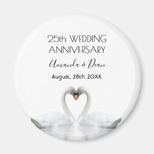 25th silver wedding anniversary white swans love magnet