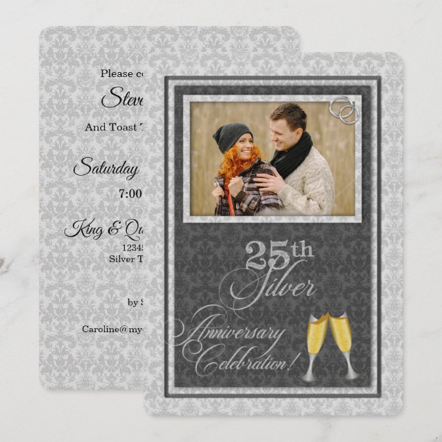25th Silver Wedding Anniversary with Photo Invitation (Front/Back)