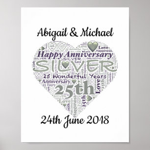 25th Silver Wedding Anniversary Word Art Print