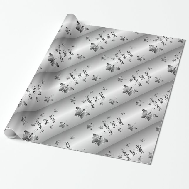 25th Silver Wedding Anniversary Wrapping Paper (Unrolled)