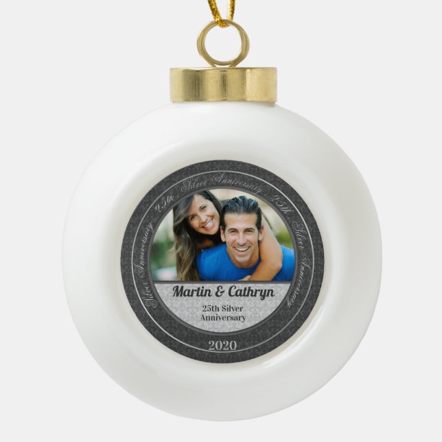25th Silver Wedding Annivsersary Photo Ceramic Ball Christmas Ornament (Front)