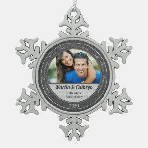 25th Silver Wedding Annivsersary Photo Snowflake Pewter Christmas Ornament