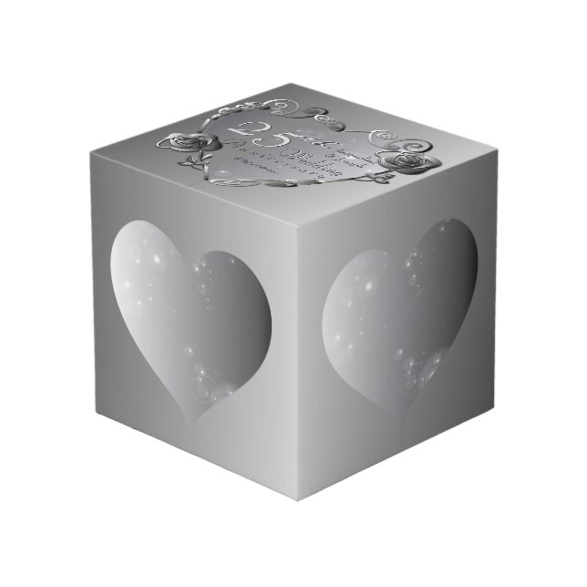 25th Silvery Grey Rose Heart Frames 4 Photos (Front Angled)