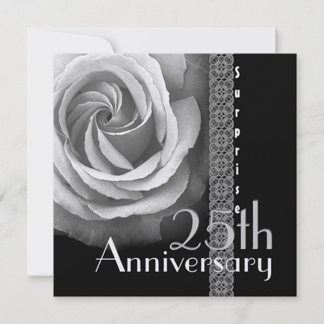 25th SURPRISE Anniversary Invitation - SILVER Rose (Front)