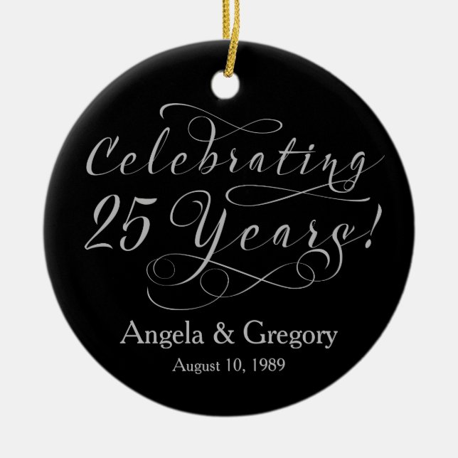 25th Wedding Anniversary 25 Silver Black Ceramic Tree Decoration (Front)