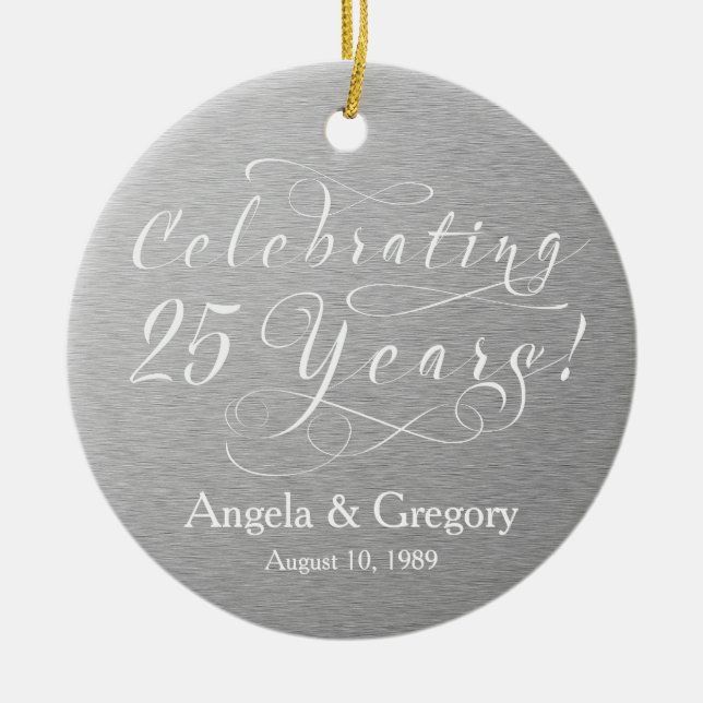 25th Wedding Anniversary 25 Silver White Ceramic Tree Decoration (Front)