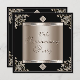 25th Wedding Anniversary Art Deco Black Sepia Invitation