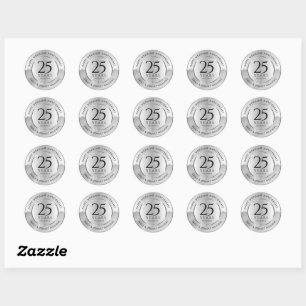 25th wedding anniversary black and silver  classic round sticker