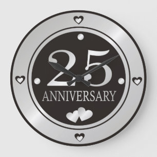 25th Wedding Anniversary Black And Silver   Large Clock