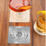 25th wedding anniversary black and silver stone coaster<br><div class="desc">25th wedding anniversary black and silver snowflake pewter Christmas ornament
Elegant silver and white modern,  customisable Anniversary design. Easily customise your names and years of your Anniversary.</div>