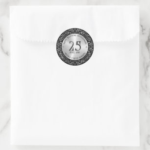 25th Wedding Anniversary Black Gold Frame Classic Round Sticker