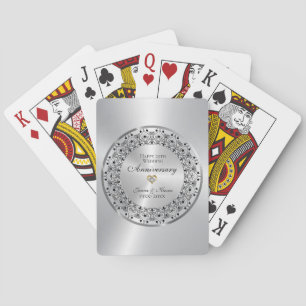 25th Wedding Anniversary Black Mandala On Silver Playing Cards