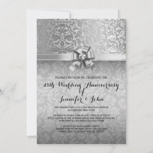 25th Wedding Anniversary Black & Silver Damasks Invitation