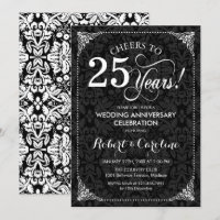 25th Wedding Anniversary - Black White Damask