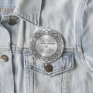 25th Wedding Anniversary BlackMandala On Silver 7.5 Cm Round Badge