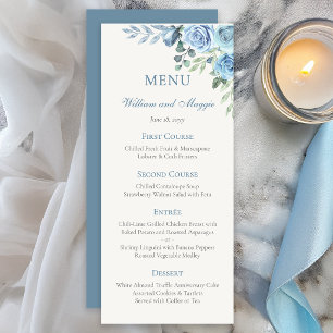 25th Wedding Anniversary Blue Floral Elegant Menu