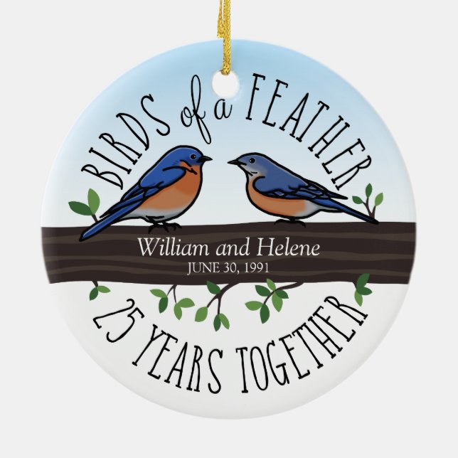 25th Wedding Anniversary, Bluebirds of a Feather Ceramic Tree Decoration (Back)