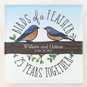 25th Wedding Anniversary, Bluebirds of a Feather Glass Coaster
